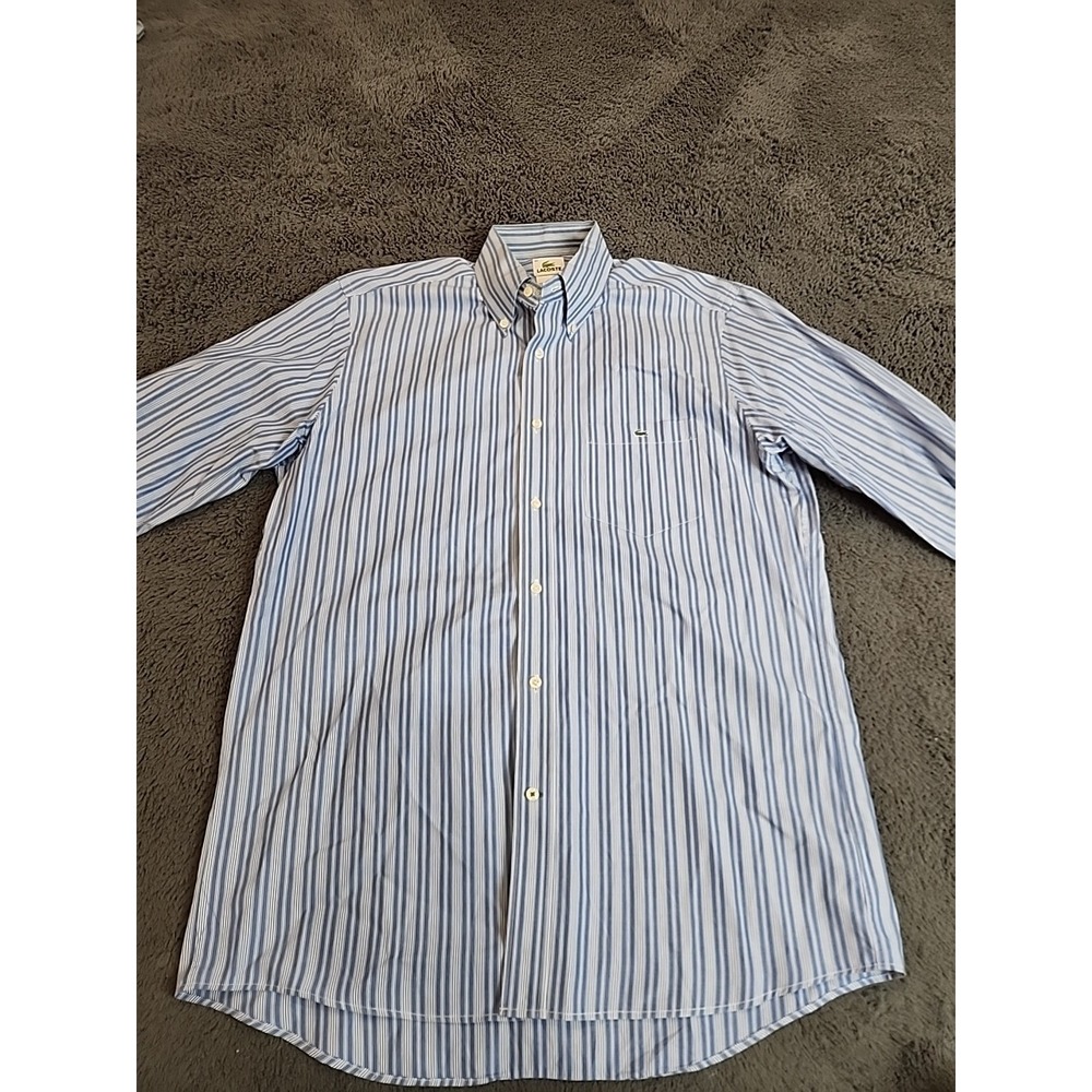Lacoste‎ men's classic fit blue striped long sleeve shirt size 40 Medium
